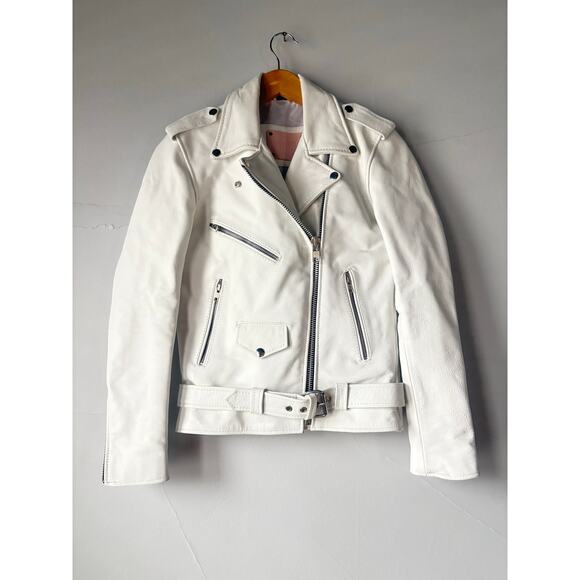 Understated Leather Free People Easy Rider White Leather Motorcycle Jacket - Picture 6 of 8